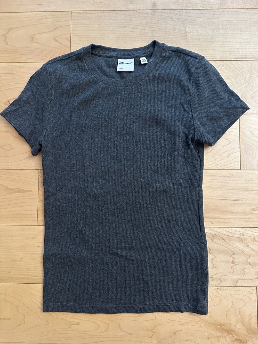 Like-New- Aritzia TNA HomeStretch Rib Crew T-Shirt Dark Heather Grey XS